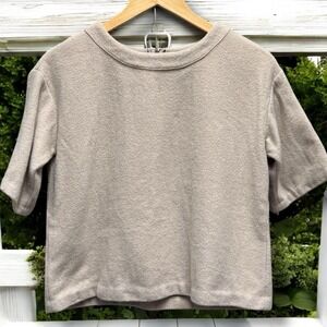 Ann‎ Taylor Taupe Short Sleeve Scoop Neck Wool Blend Cropped Sweater